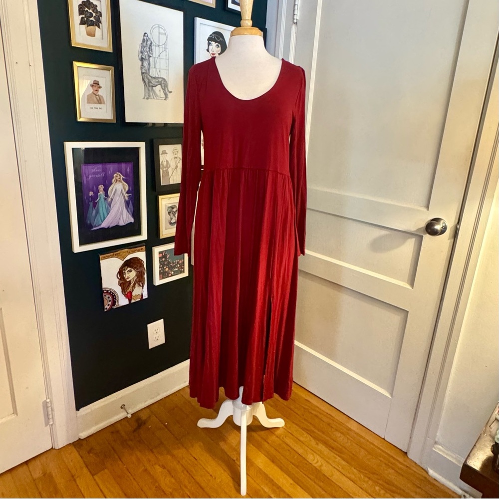 Burgundy Long Sleeve Midi Dress